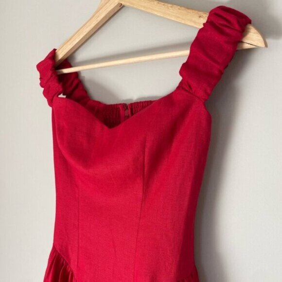 NEW Reformation Monet Linen Midi Dress Lipstick Red Off-Shoulder | size 0 - Picture 8 of 14